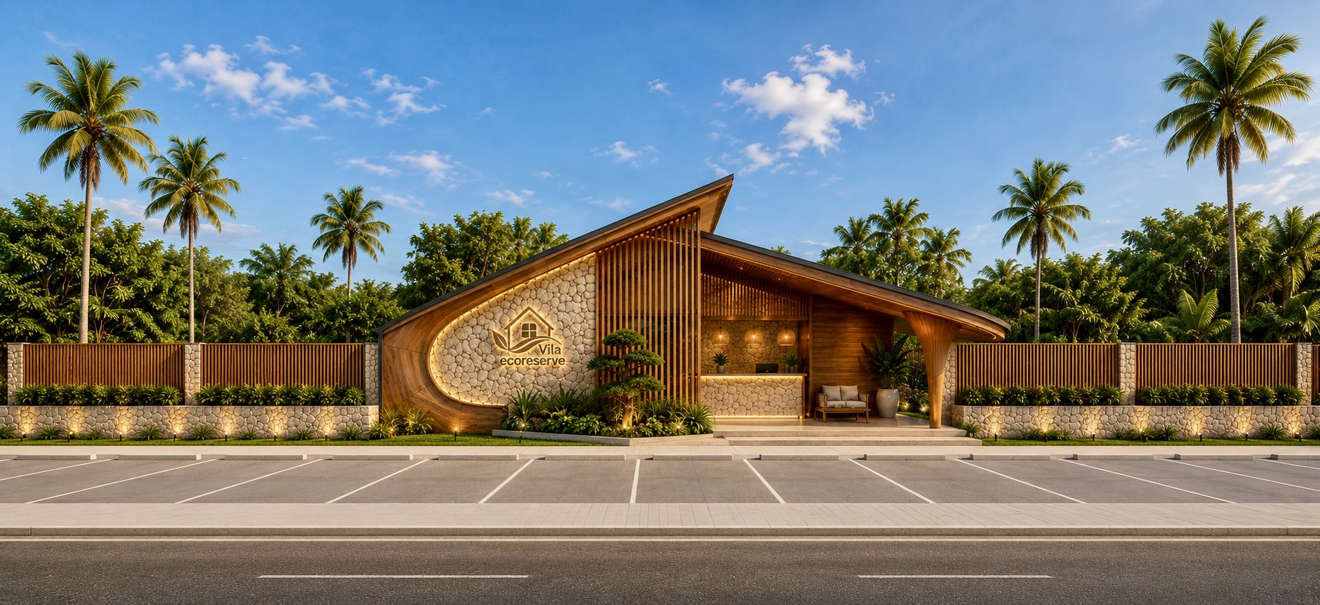 Portaria ilustrativa do Vila Eco Reserve em perspectiva diurna